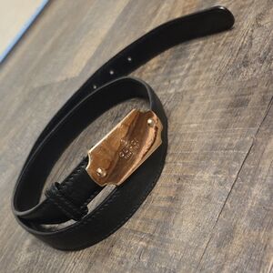 Gucci GG 1 Inch Size 90 34-36 Monogram Black Leather Gold Buckle Men's Belt